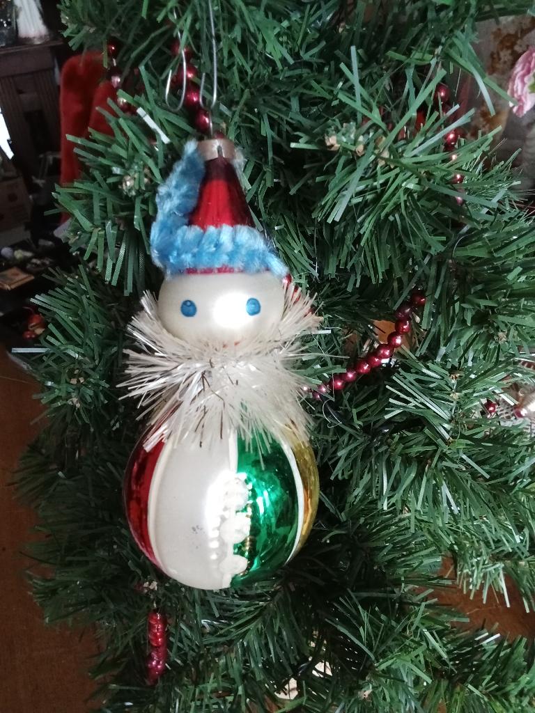 prachtige oude kerstbal grotere maat clown rode hoed, Ophalen of Verzenden, Gebruikt