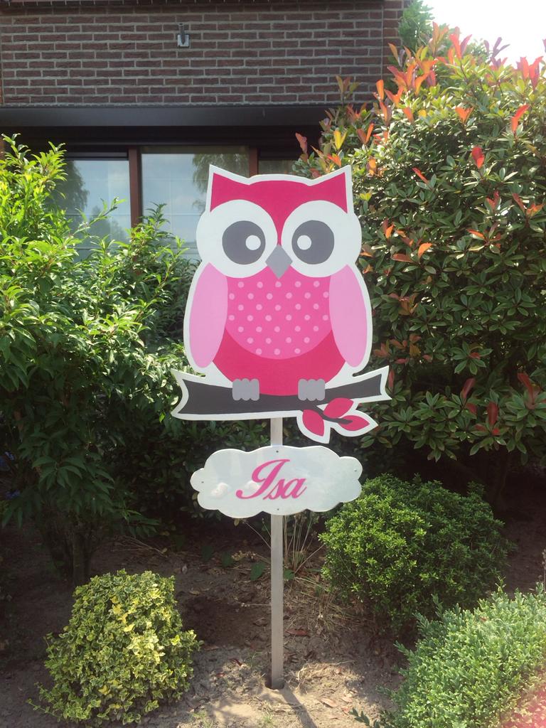 Geboortebord uil met naamwolkje - Isa, Kinderen en Baby's, Kraamcadeaus en Geboorteborden, Ophalen, Gebruikt, Geboortebord