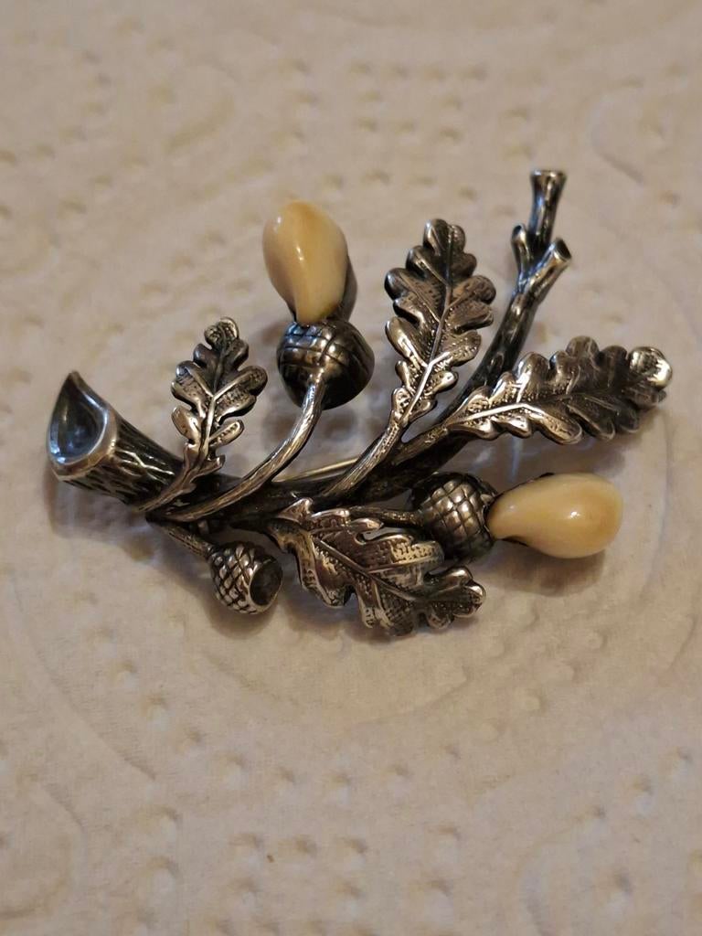 Antieke zilveren grandel broche 835 en makerskeur, Verzenden, Zilver