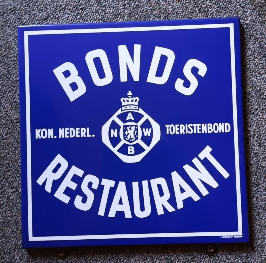 Emaille bord anwb bonds restaurant langcat bussum, Verzamelen, Ophalen of Verzenden, Gebruikt, Reclamebord