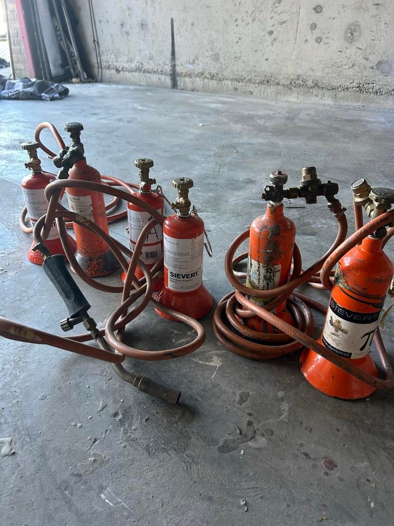 Set van 6 Sievert gasflessen met branders en slangen, Ophalen of Verzenden, Gebruikt, Overige typen