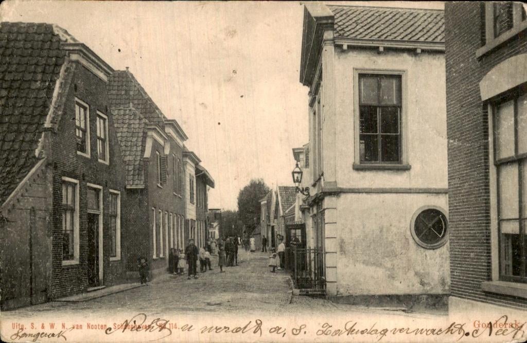 Gouderak - Straat - Dorpsstraat met mensen, Ophalen of Verzenden, Voor 1920, Gelopen, Zuid-Holland