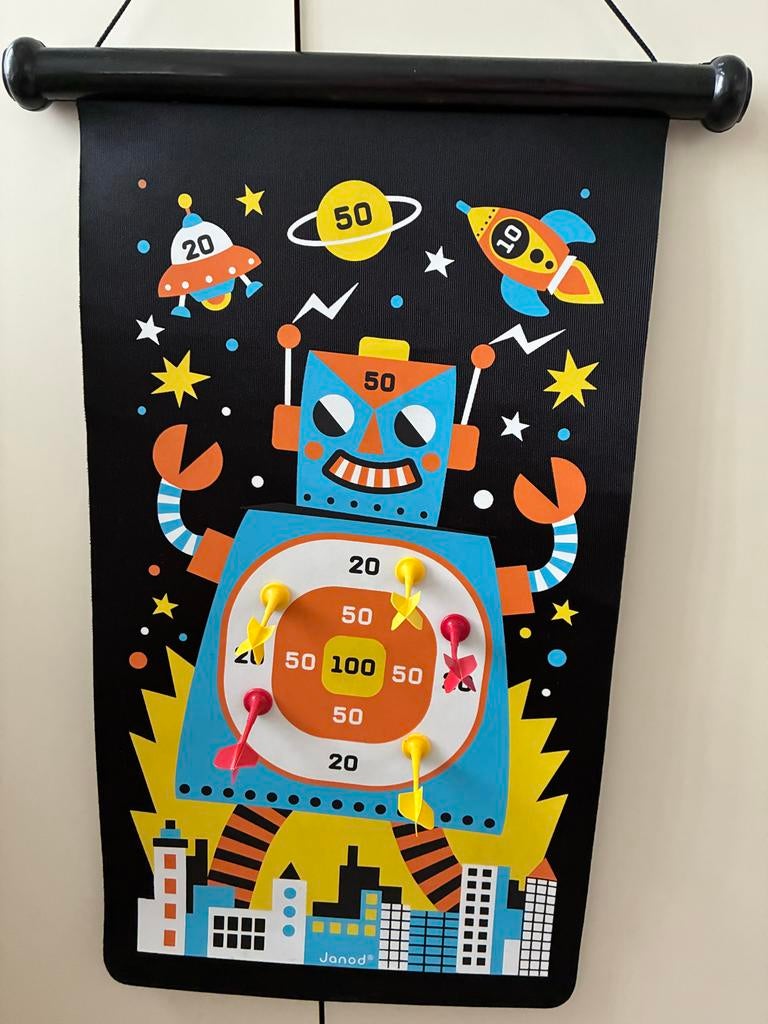 Janod magnetisch dartbord robot/ruimte thema, Ophalen of Verzenden, Zo goed als nieuw, Jongen of Meisje