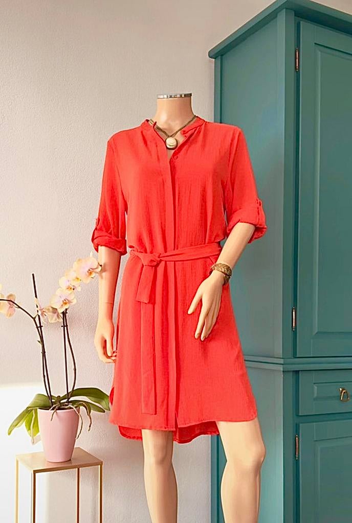 AKOZ DE TOI oranje jurk maat M - knopen, Kleding | Dames, Jurken, Zo goed als nieuw, Maat 38/40 (M), Oranje, Knielengte, Ophalen of Verzenden