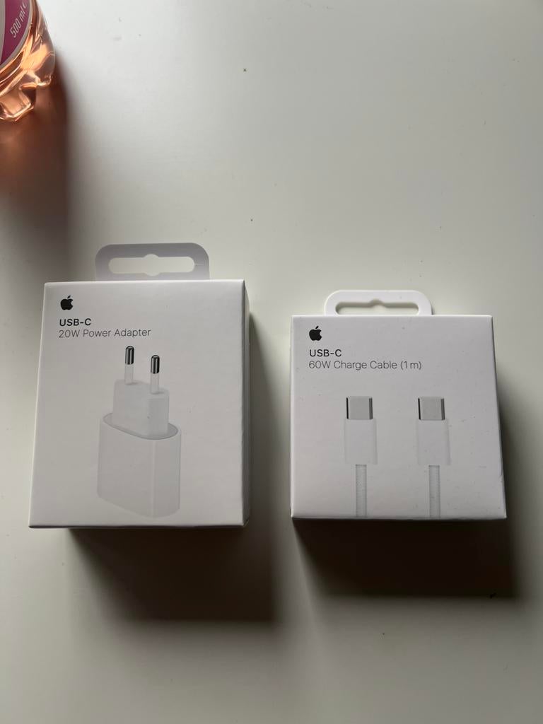 Apple Origineel Power Adapter 20w Incl USB-C to USB-C 60w 1m, Ophalen of Verzenden, Nieuw, Apple iPhone