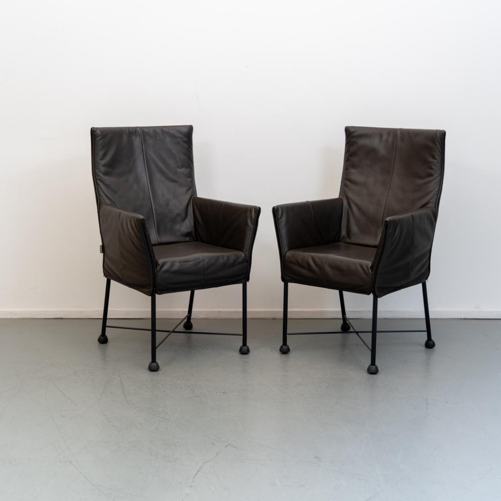 6 Montis Chaplin stoelen donkerbruin leder - zwart frame, Niet ingevuld, Niet ingevuld, Leer, Ophalen of Verzenden