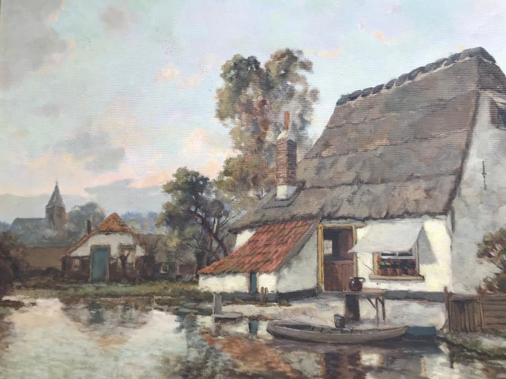 Schilderij A Reynders Boerderij Dorp Dorpsgezicht Landschap, Ophalen of Verzenden