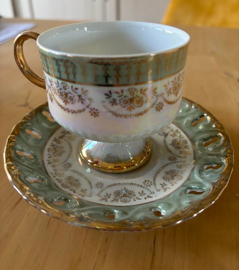 Zes prachtige Engelse theekopjes met schotels, Gebruikt, Ophalen of Verzenden, Overige stijlen, Kop(pen) en/of Schotel(s)