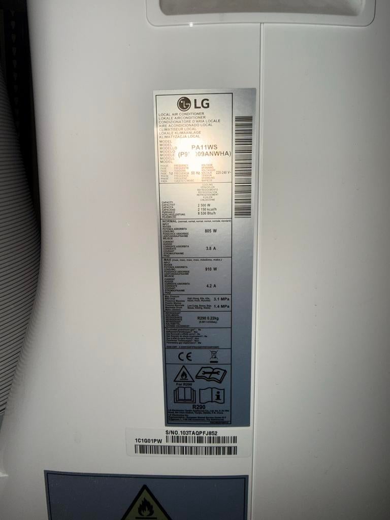 LG Mobiele Airco - Nieuw met lichte kras op kap, Witgoed en Apparatuur, Airco's, Ophalen, Minder dan 60 m³, Nieuw, 3 snelheden of meer