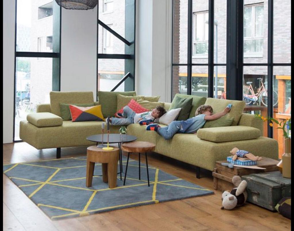 Montèl hoekbank loungebank groen incl. ottoman - Goede Staat, Ophalen, 250 tot 300 cm, Gebruikt, Hoekbank