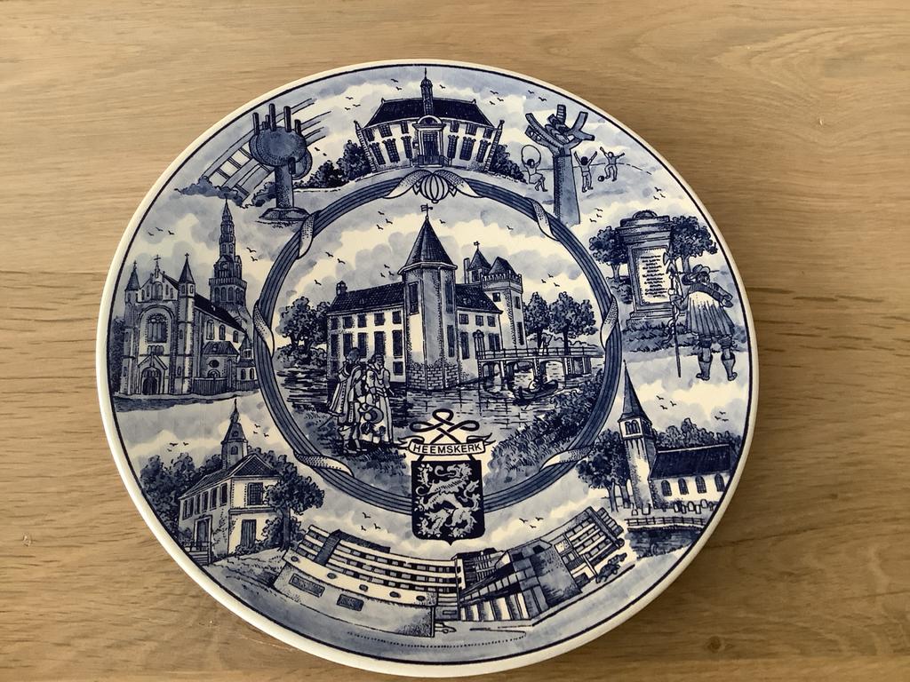 Delfts Blauw Wandbord Heemskerk 1981 - Handgeschilderd, Ophalen of Verzenden