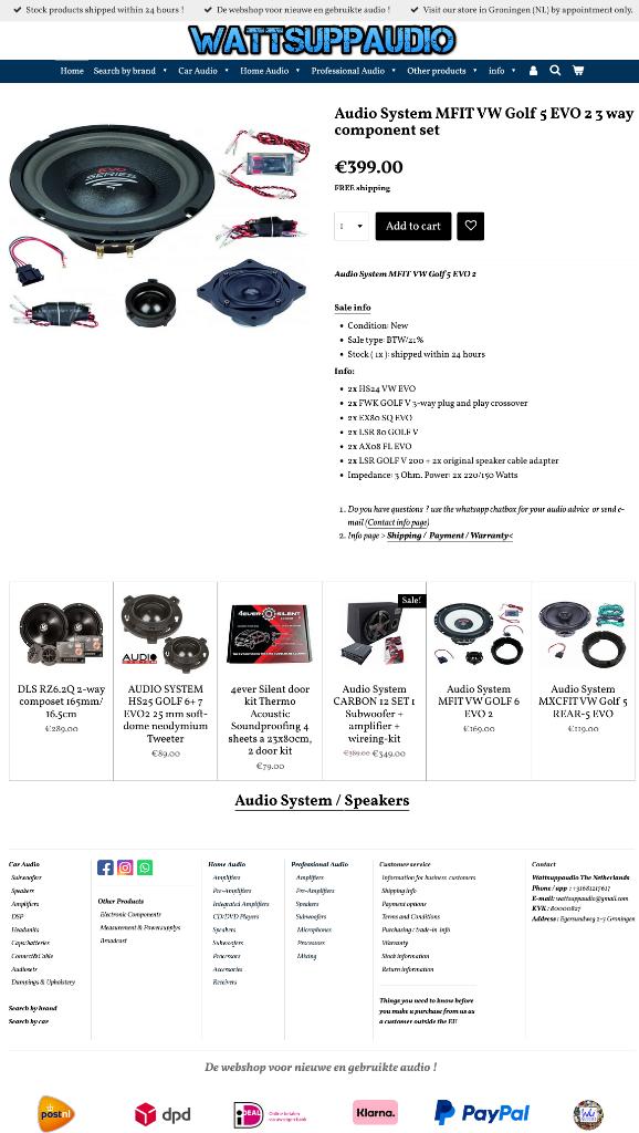 Audio System MFIT VW Golf 5 EVO 2 3 way composet / speakers, Auto diversen, Info@optimount.nl, Nieuw, Ophalen of Verzenden, Anholtseweg 48A 7091 HB DINXPERLO