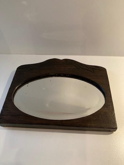 ANTIEKE facetspiegel ovaal  eiken omlijsting met snijwerk, Antiek en Kunst, Ophalen of Verzenden, Ovaal, Minder dan 50 cm, Minder dan 100 cm