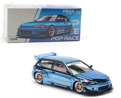 Honda Pandem Civic EG6 van Pop Race 1/64 blue chrome #206, Ophalen of Verzenden, Nieuw, Auto