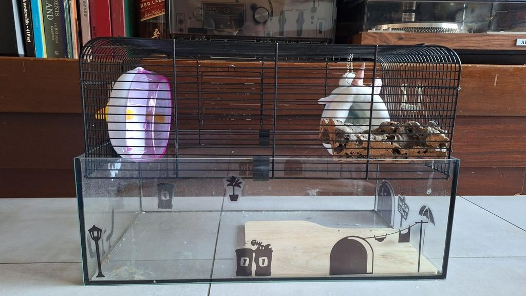 Hamster /muizen/gerbil verblijf. Glas met tralies, Minder dan 75 cm, Zo goed als nieuw, Ophalen, Minder dan 60 cm