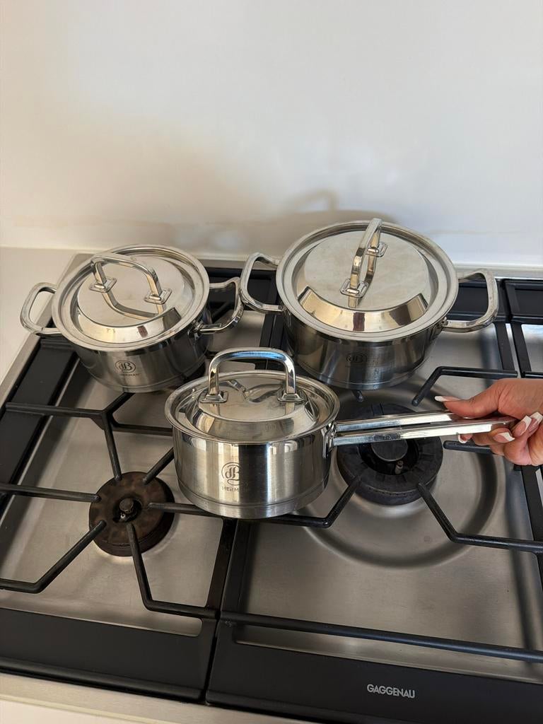 Pannenset Herman den Blijker, Ophalen, Gebruikt, Rvs, Pannenset