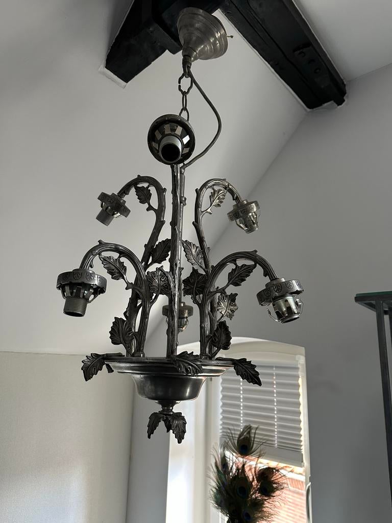 Antieke tinnen hanglamp zonder kapjes kroonluchter, Ophalen