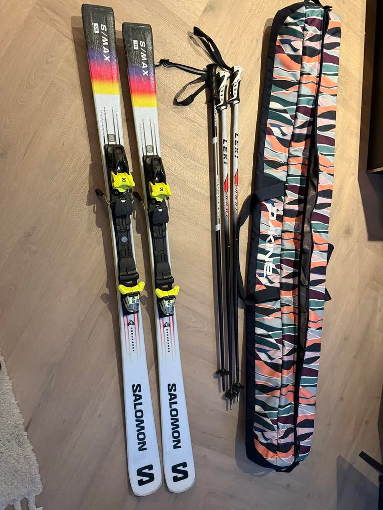Salomon S Max 170 ski set met Leki stokken en Dakine tas, Ophalen, 160 tot 180 cm, Salomon, Zo goed als nieuw