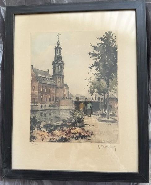 Kleurenets Roger Hebbelinck Munttoren in Amsterdam, Ophalen of Verzenden