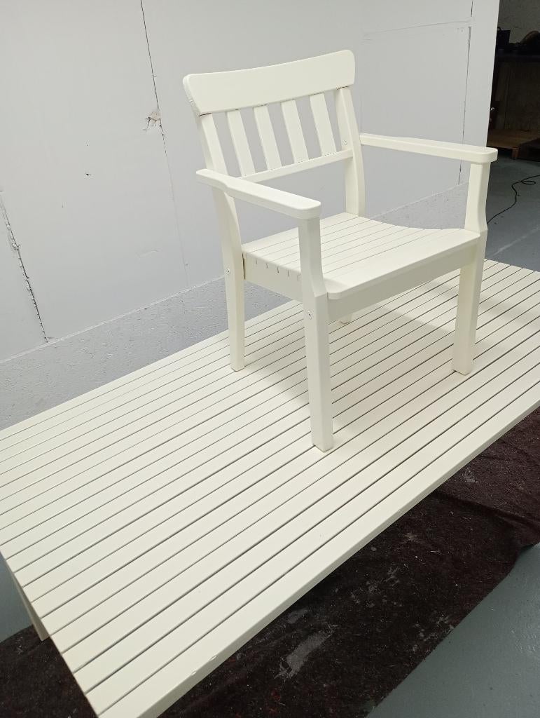 Tuintafel hout wit met 2 stoelen 100x205cm, Tuin en Terras, Ophalen of Verzenden, Zo goed als nieuw, Rechthoekig, Hout