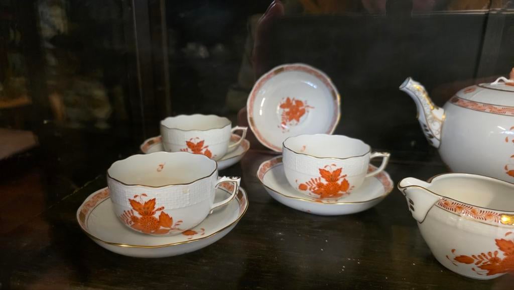 Herend porseleinen koffie/theeservies, oranje bloemmotief, Antiek en Kunst, Antiek | Porselein, Ophalen