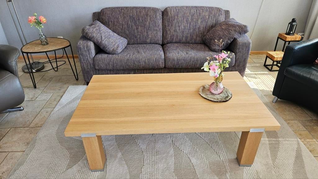 Prachtige blank eiken salontafel Hans Daalder Steel, Ophalen, Gebruikt, 100 tot 150 cm, Modern blank eiken