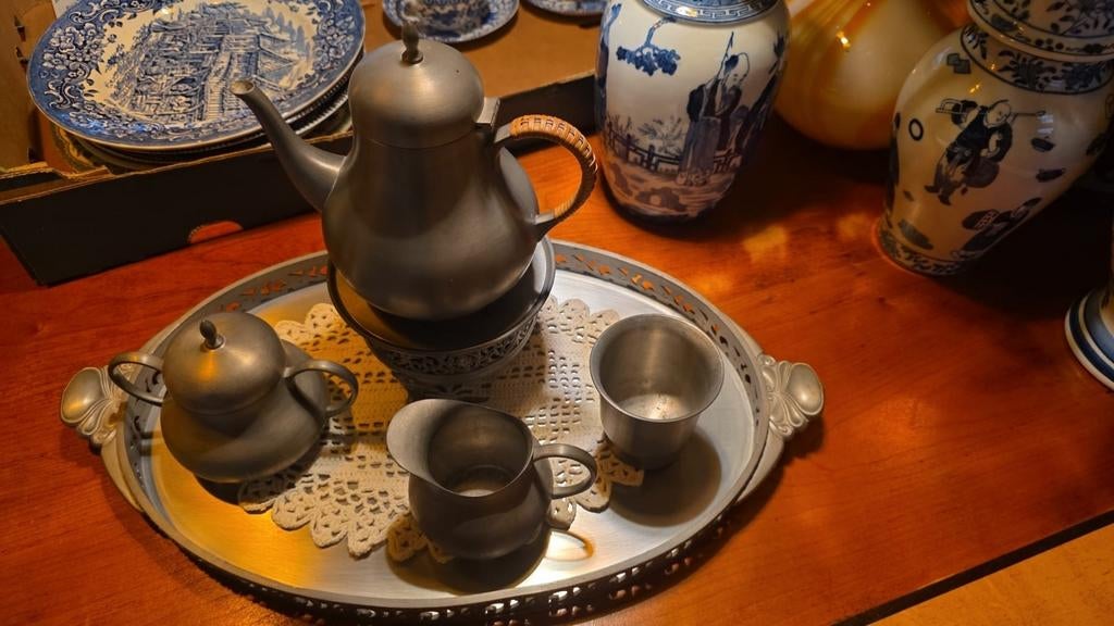 Vintage Gero Tin Dienblad en Serviesje - 95% Tin, Ophalen of Verzenden