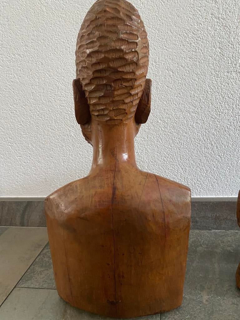 Handgemaakt Afrikaans Houten Beeld - Buste, Antiek en Kunst, Kunst | Beelden en Houtsnijwerken, Buste, Ophalen of Verzenden, Handgemaakt