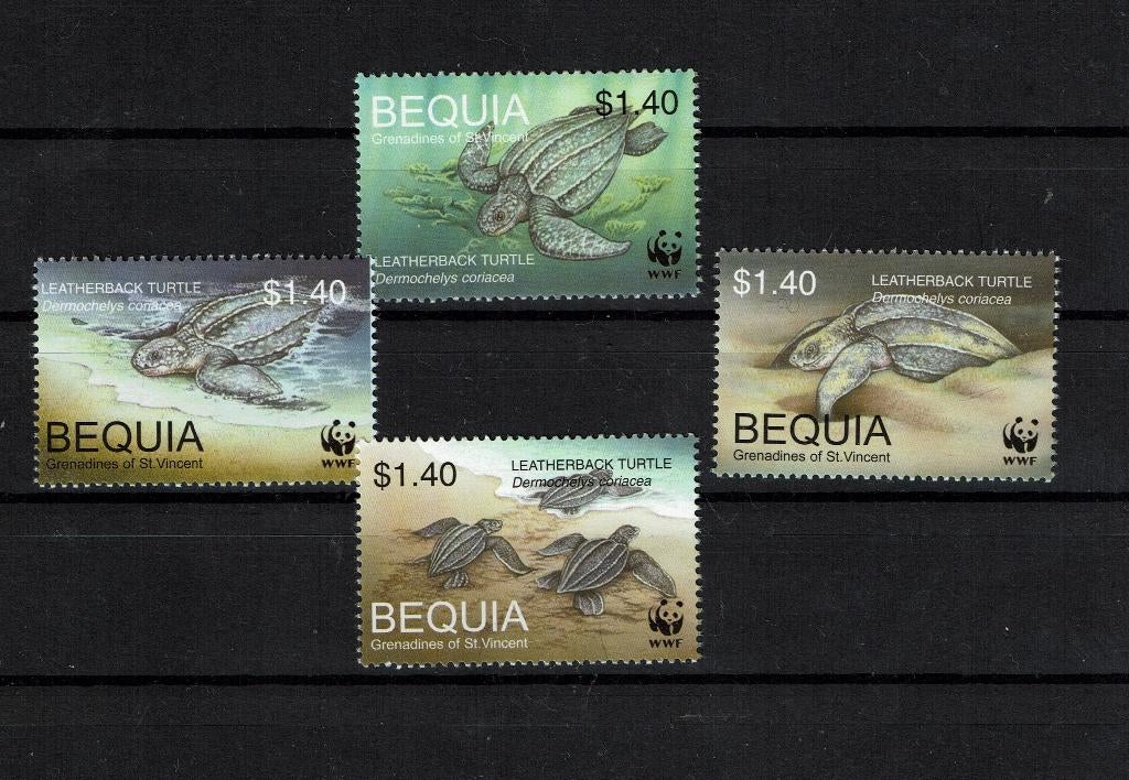 BEQUIA 2001 PF WWF SERIE SCHILDPADDEN REPTIELEN TURTLES, Ophalen of Verzenden, Postfris, Dier of Natuur
