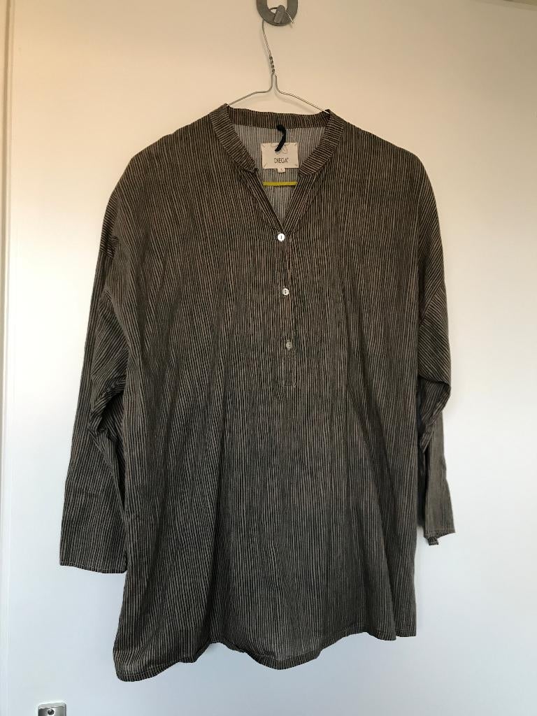 Diega blouse in beige met groen Maat L, Verzenden, Zo goed als nieuw, Maat 38/40 (M), Beige