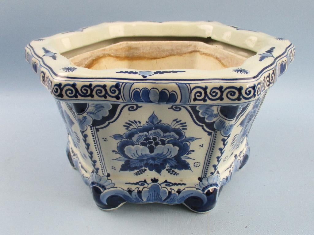 Jardinière bloempot Porceleyne Fles gelijmd - binnenbak gaaf, Ophalen of Verzenden