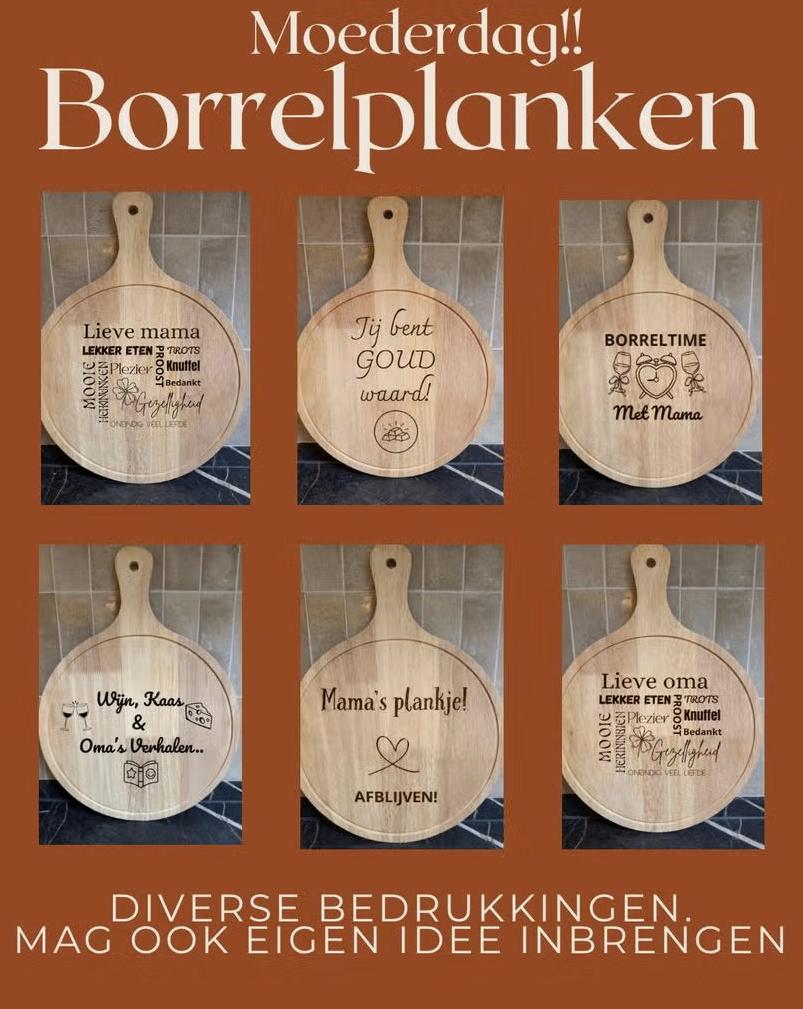 borrelplank voor moederdag, Beige, Hout, Snij-/serveerplank, Nieuw