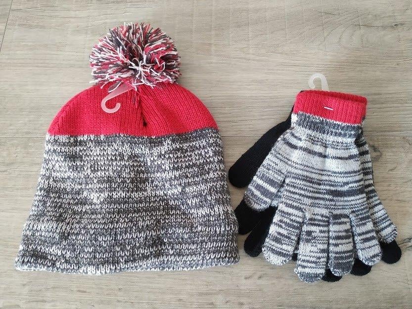 Nieuw jongens wintersetje muts + handschoenen rood/grijs, Kinderen en Baby's, Kinderkleding | Mutsen, Sjaals en Handschoenen, Ophalen of Verzenden