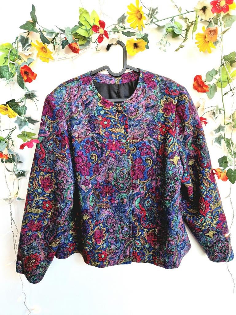 Super leuk kleurrijk vintage bloemenjasje blazer, Ophalen of Verzenden, Zo goed als nieuw, Maat 42/44 (L), Jasje