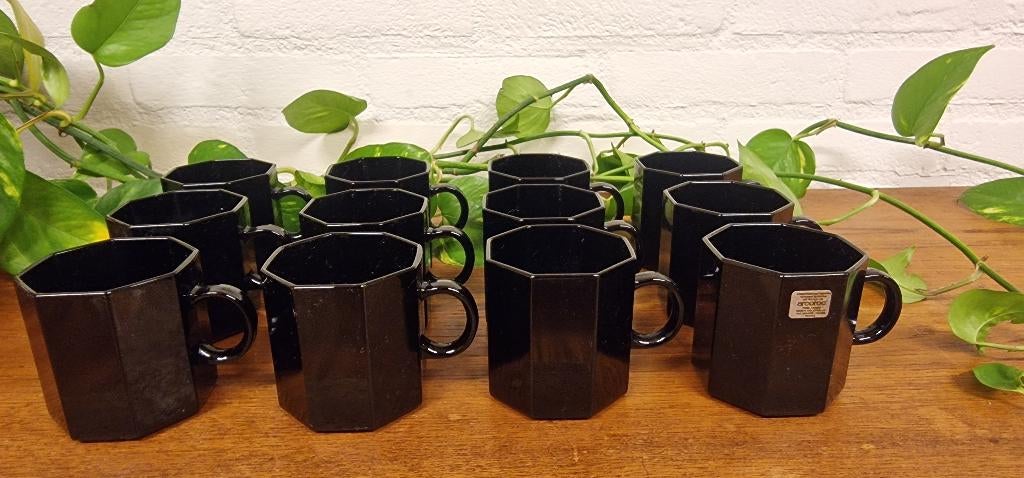 Vintage OCTIME kopjes - Arcoroc France - set van 12, Arcoroc, Gebruikt, Keramiek, Onbekend