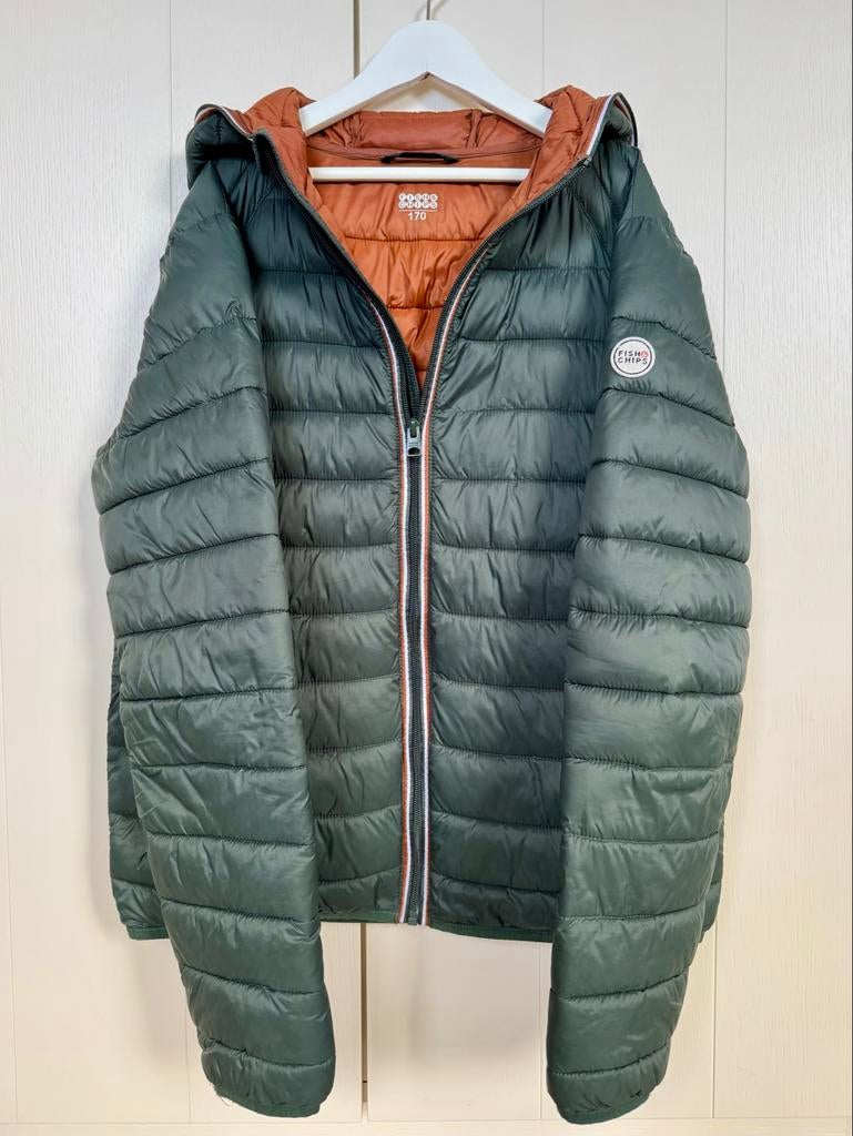 Fish & Chips gewatteerde jas maat 170, Verzenden, Zo goed als nieuw, Jongen of Meisje, Jas