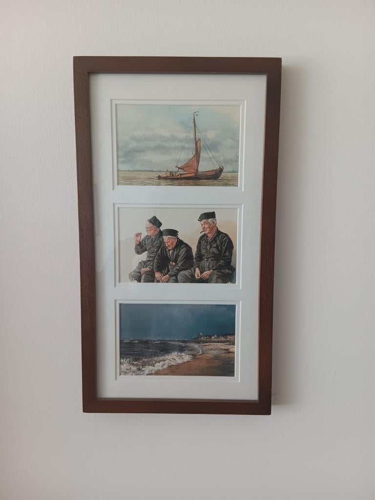 Schilderij met Oud Hollandse Tafereeltjes - 41x23 cm, Ophalen of Verzenden