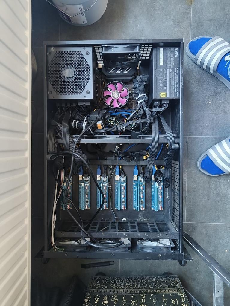 Mining Rig voor 6 GPU met Moederbord en 2 Voedingen, Computers en Software, Desktop Pc's, Ophalen of Verzenden