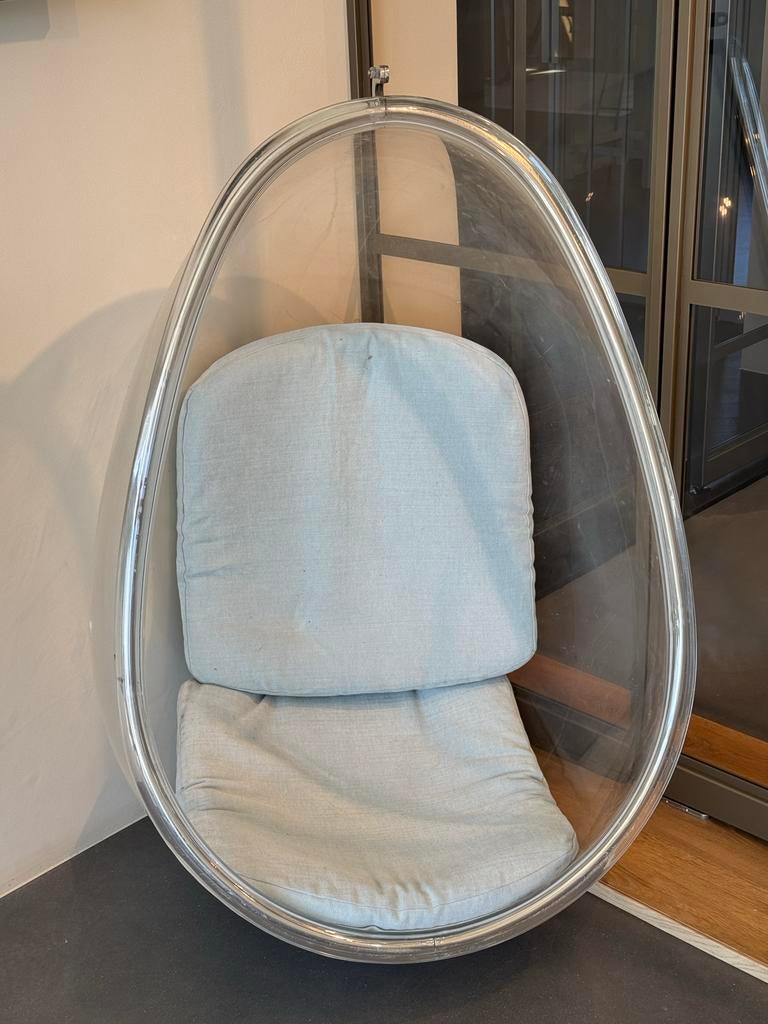 Transparante hangstoel met kussens, Ophalen, Kunststof, Gebruikt, Overige kleuren