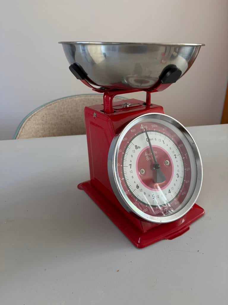 Retro Keukenweegschaal Rood, Ophalen of Verzenden, Metaal, Rood, Overige typen