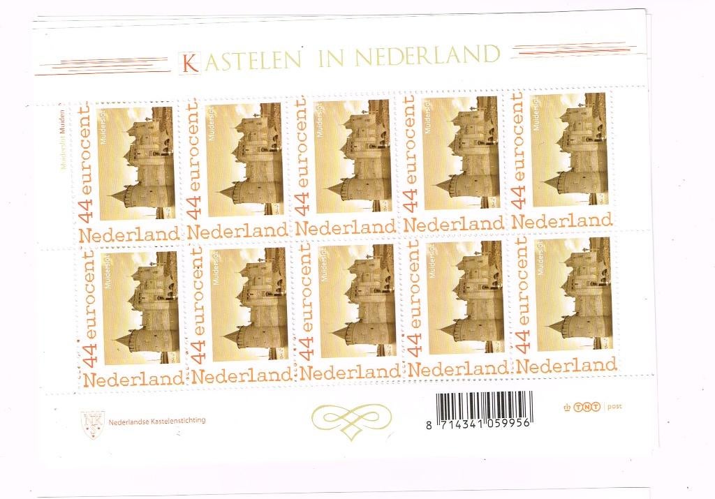 kasteel muiderslot persoonlijke zegel vel van 10 x 44, Postzegels en Munten, Postzegels | Nederland, Verzenden, Na 1940, Postfris