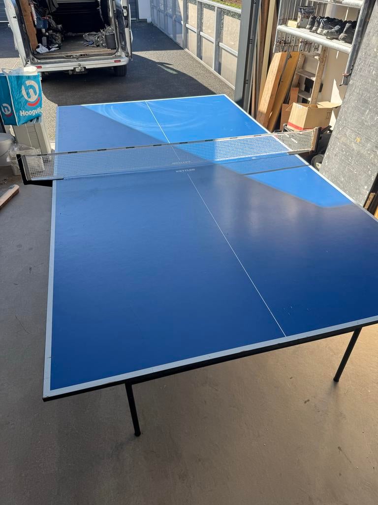 Blauwe tafeltennistafel, Sport en Fitness, Tafeltennis, Ophalen, Gebruikt, Tafel Indoor, Inklapbaar