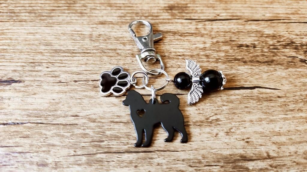 Sleutelhanger Alaska malamute zwart met beschermengeltje, Verzenden, Nieuw