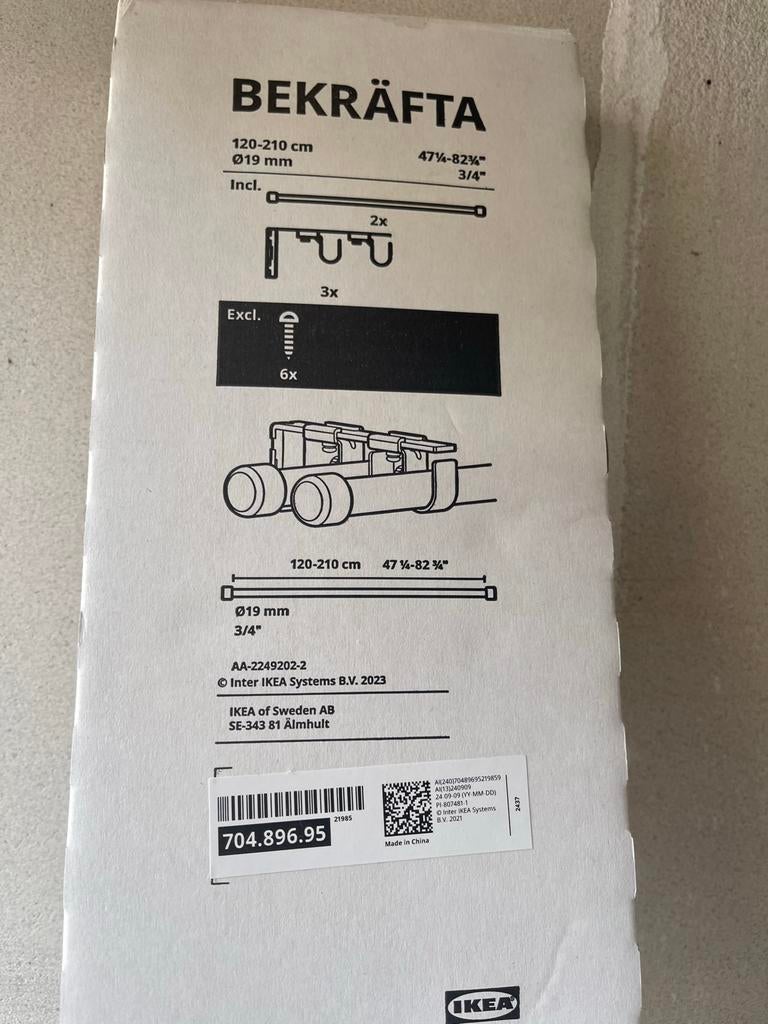 Twee nieuwe IKEA BEKRÄFTA gordijnroeden (120-210 cm), Huis en Inrichting, Stoffering | Gordijnen en Lamellen, Ophalen, Nieuw, Zwart