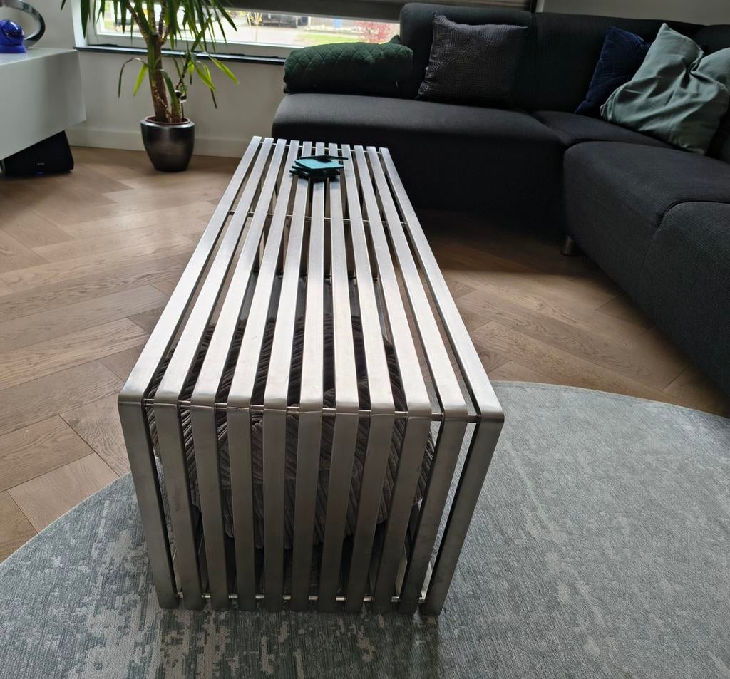 Stijlvolle RVS design salontafel, Ophalen, Minder dan 50 cm, Gebruikt, 100 tot 150 cm