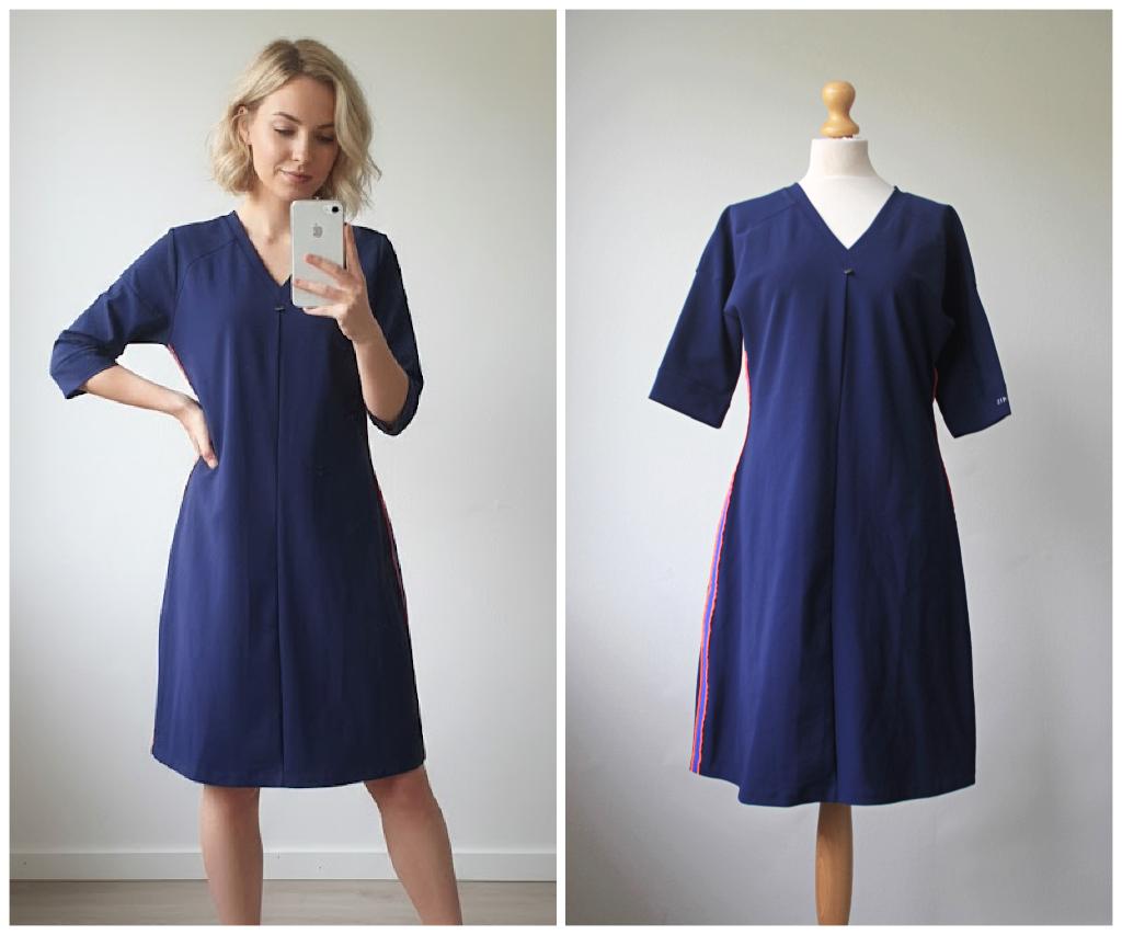 Zip73 - NIEUW / prachtige jurk / blauw neon oranje / maat M, Kleding | Dames, Jurken, Nieuw, Maat 38/40 (M), Blauw, Boven de knie