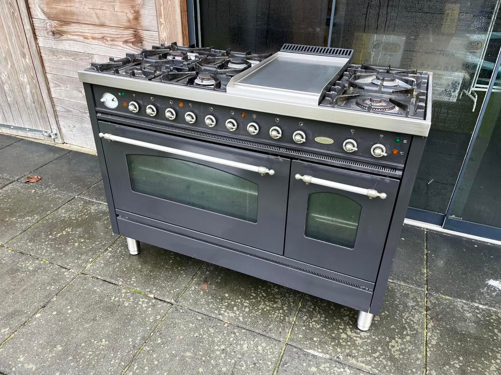 Luxe Boretti 120cm fornuis! Antraciet! Zeer netjes! 2 ovens, Witgoed en Apparatuur, Ophalen of Verzenden, Zo goed als nieuw, Gas