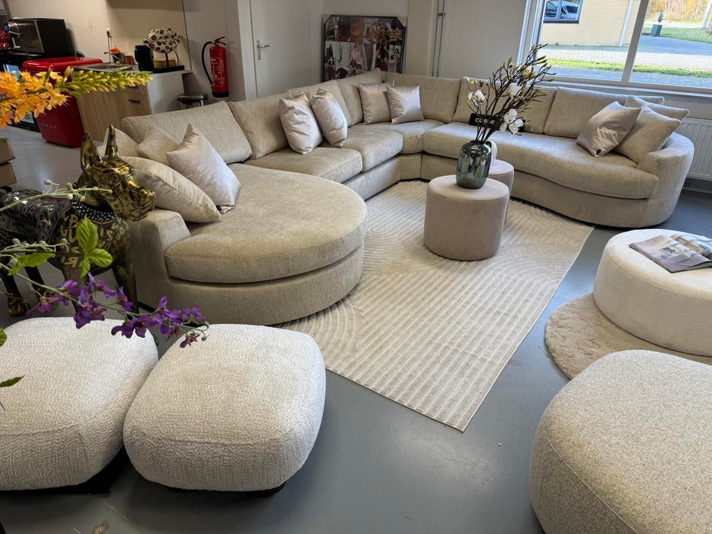 Luxe Velvet Teddy U-bank Cocona 170x380x300cm Beige Sand NEW, Oosterbaan, Info@oosterbaanwonen.nl, Venus 31 8448CE Heerenveen