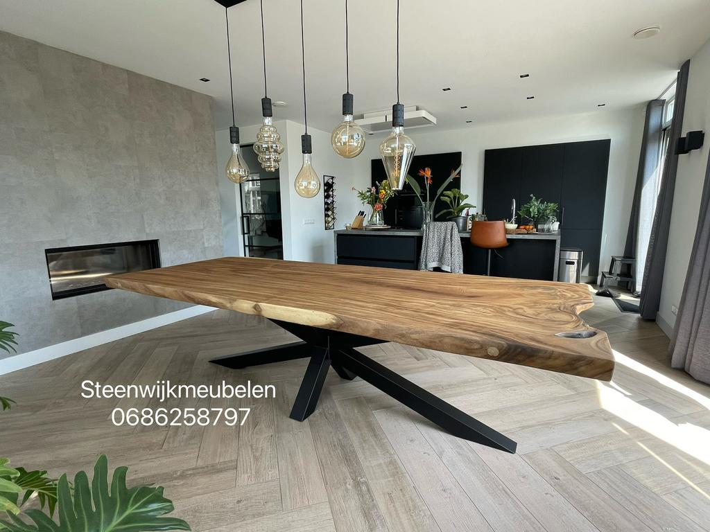 Suar boomstamtafels eettafel zelf blad kiezen grote voorraad, Ophalen of Verzenden, Nieuw