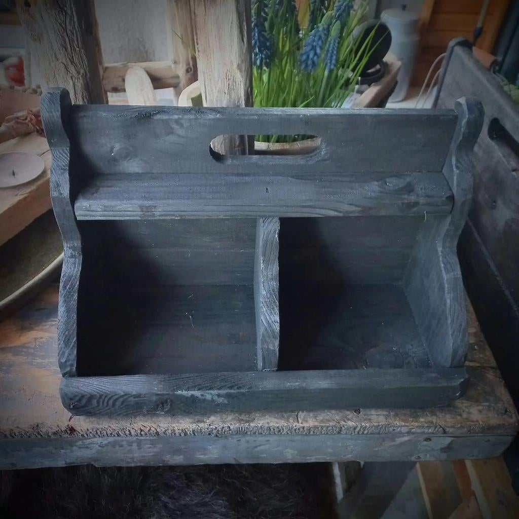 Houten Gruttersbak Zwart - 2 Vaks - Vintage Stijl, Minder dan 50 cm, Onbekend, Nieuw, Minder dan 50 cm